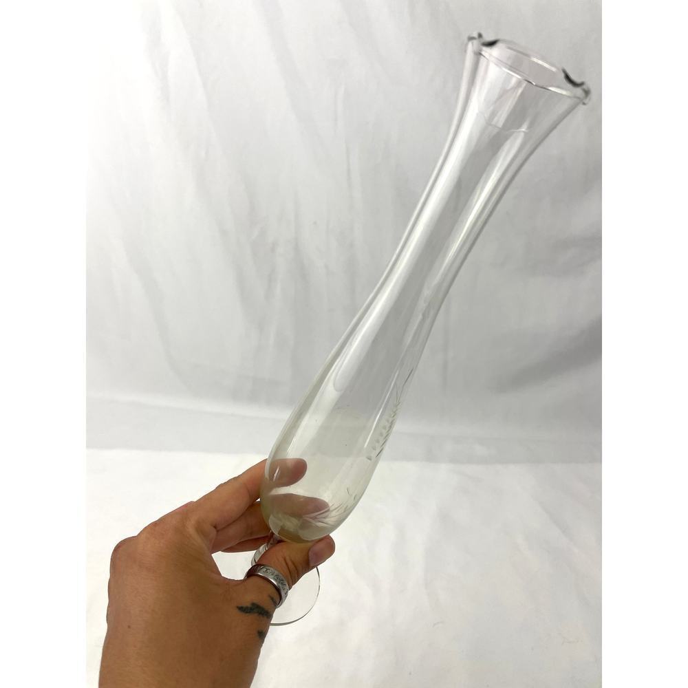 VTG‎ Flower Etched Glass Bud Vase Grape Design 10" Tall Clear Home Decor 1960's - Picture 11 of 12